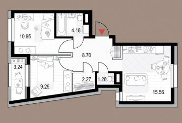 Двухкомнатная квартира 53.83 м²