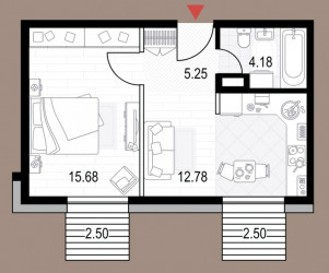 Однокомнатная квартира 40.39 м²